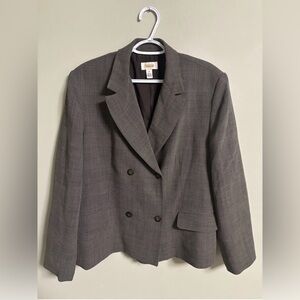 Talbots Size 16 Wool Blend Brown Double Breasted Lined Plaid Tweed Classic